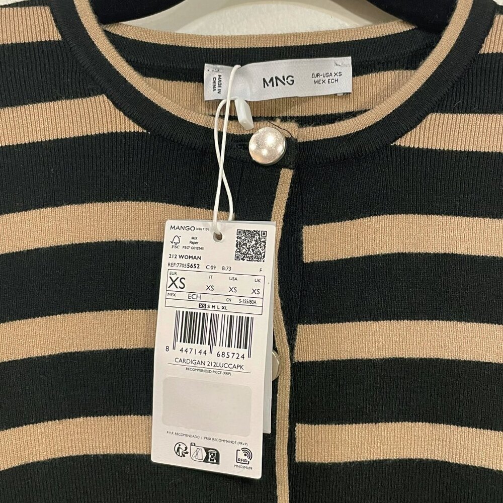New Mango Set Striped Cardigan & Tank Top Set Black Camel XS - Picture 9 of 11